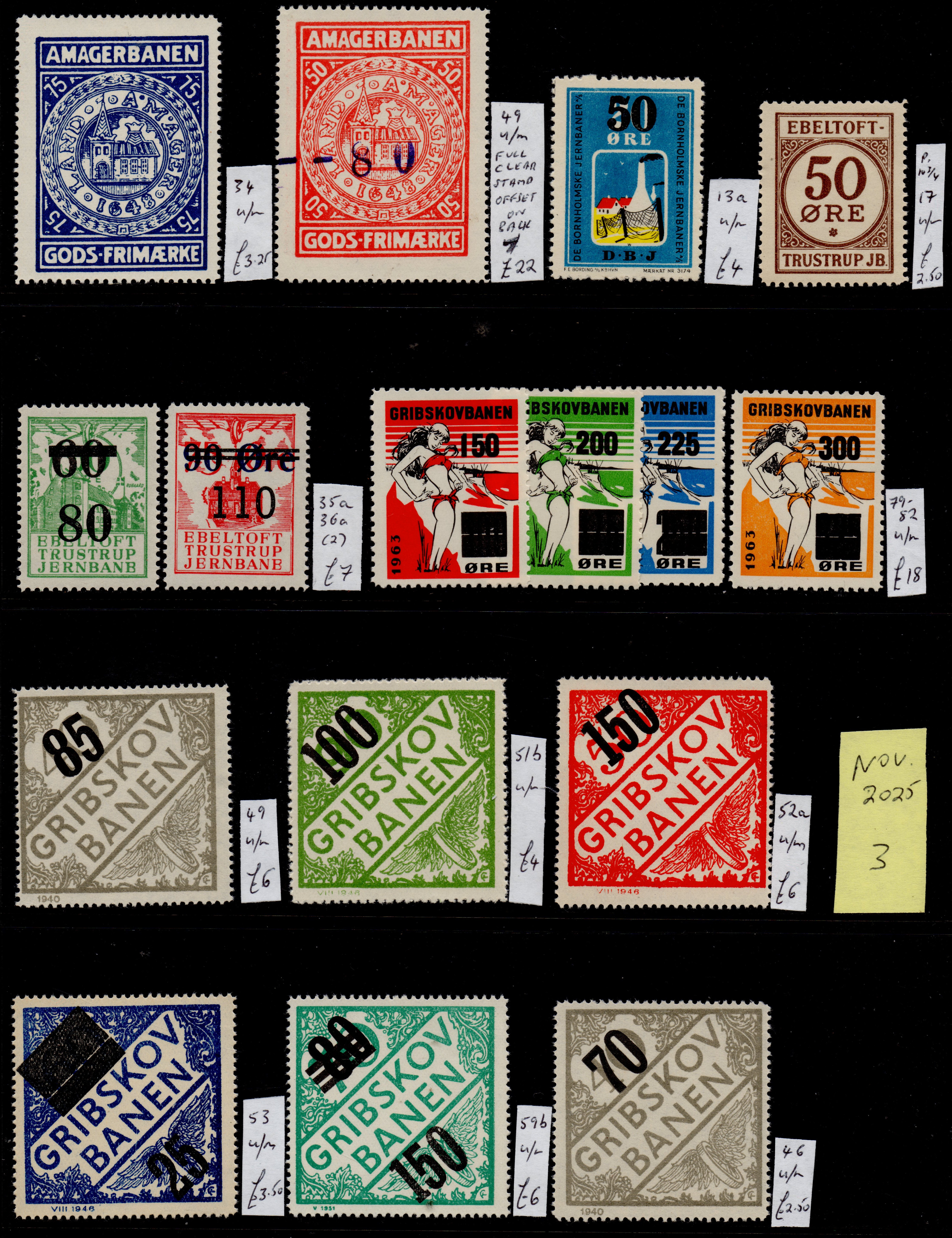 Denmark Danish Railway Parcel Stamps - Amagerbanen Gribskov-Banen